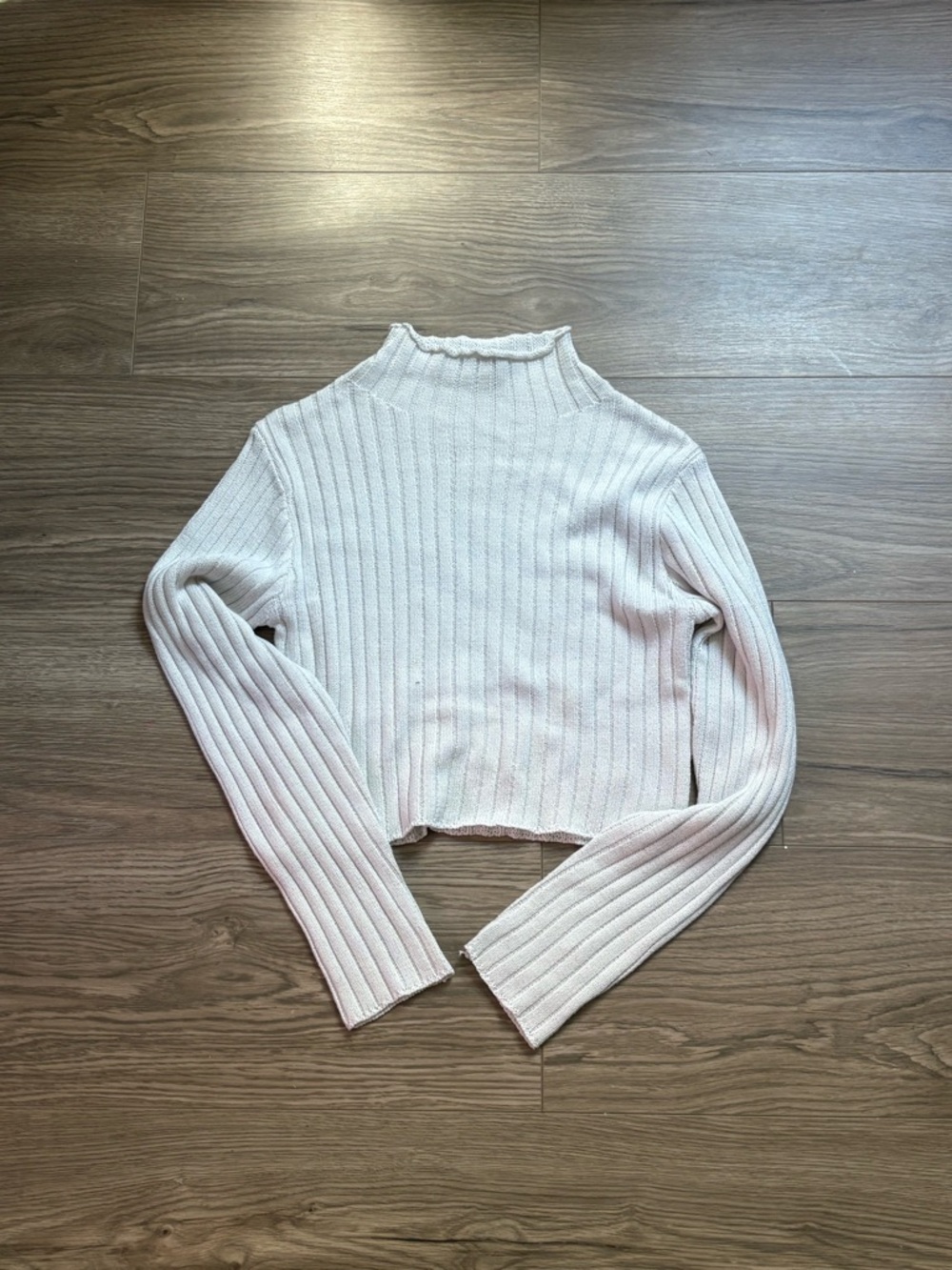 Zaful Ribbed Cropped Mock Neck Sweater - Light Pink